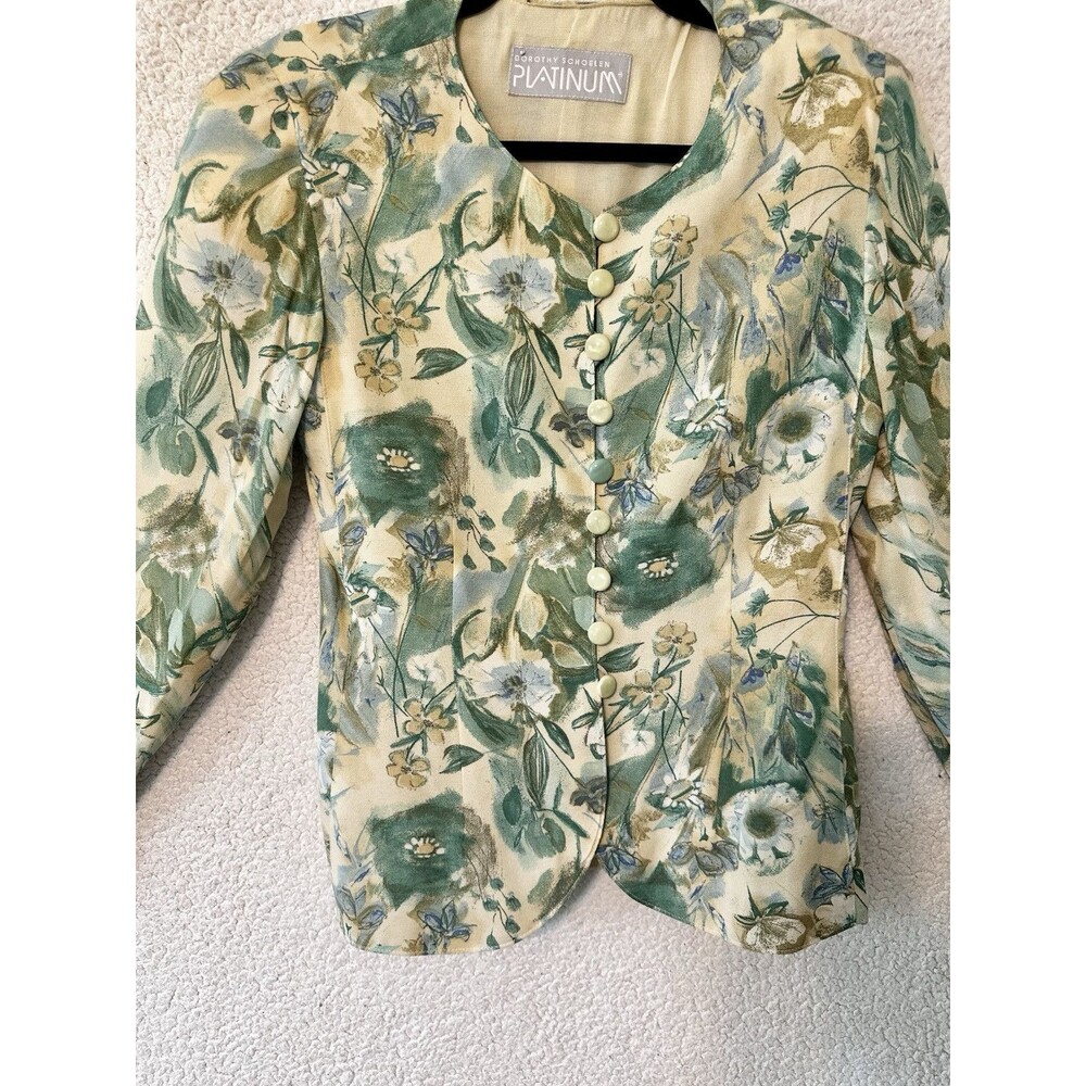 VTG Platinum Dorothy Schoelen Jacket Blazer Top Womens Green Floral - Picture 2 of 12